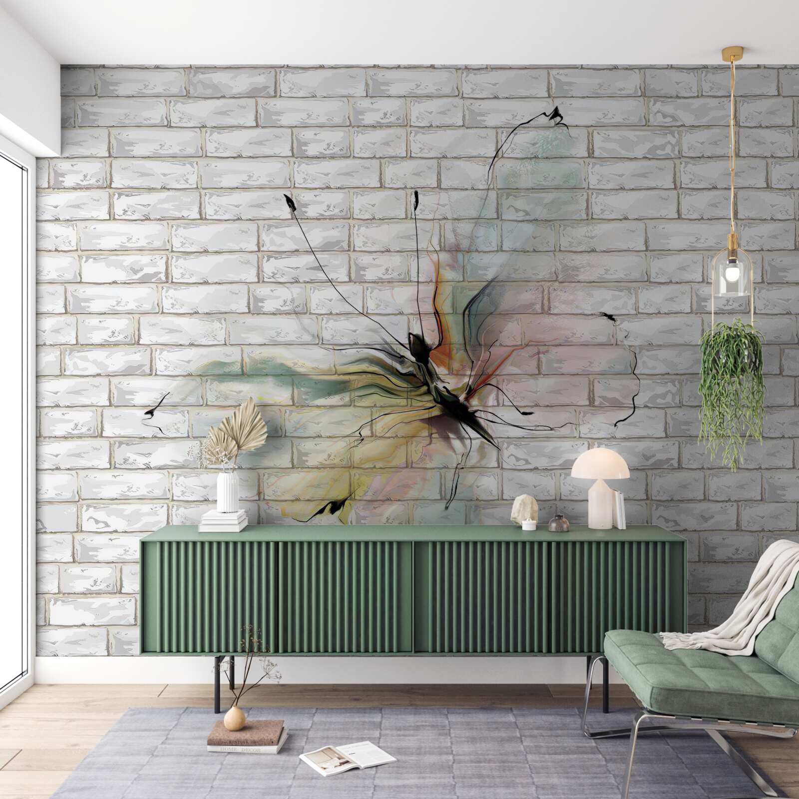 Papier peint papillon abstrait sur un mur blanc
