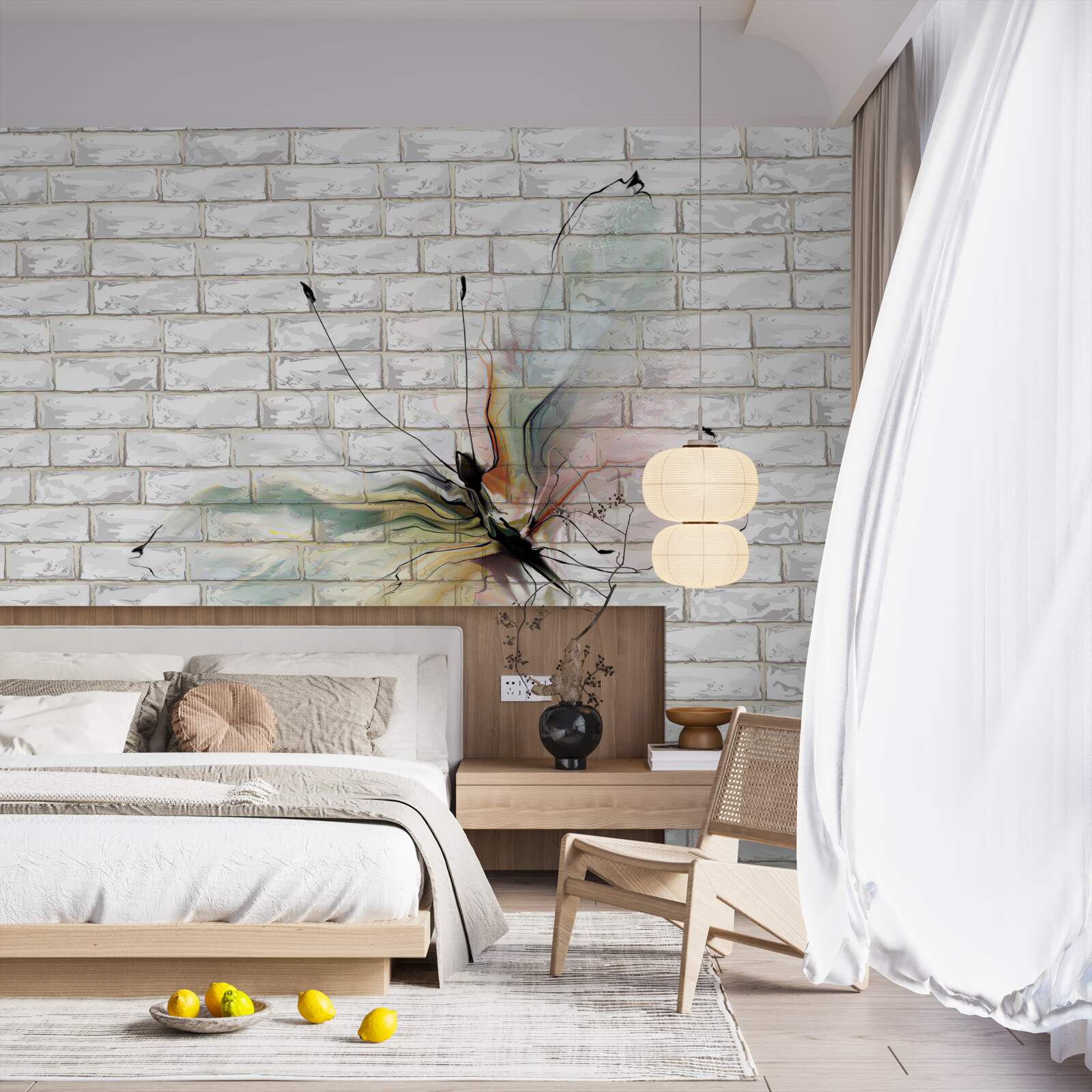 Papier peint papillon abstrait sur un mur blanc