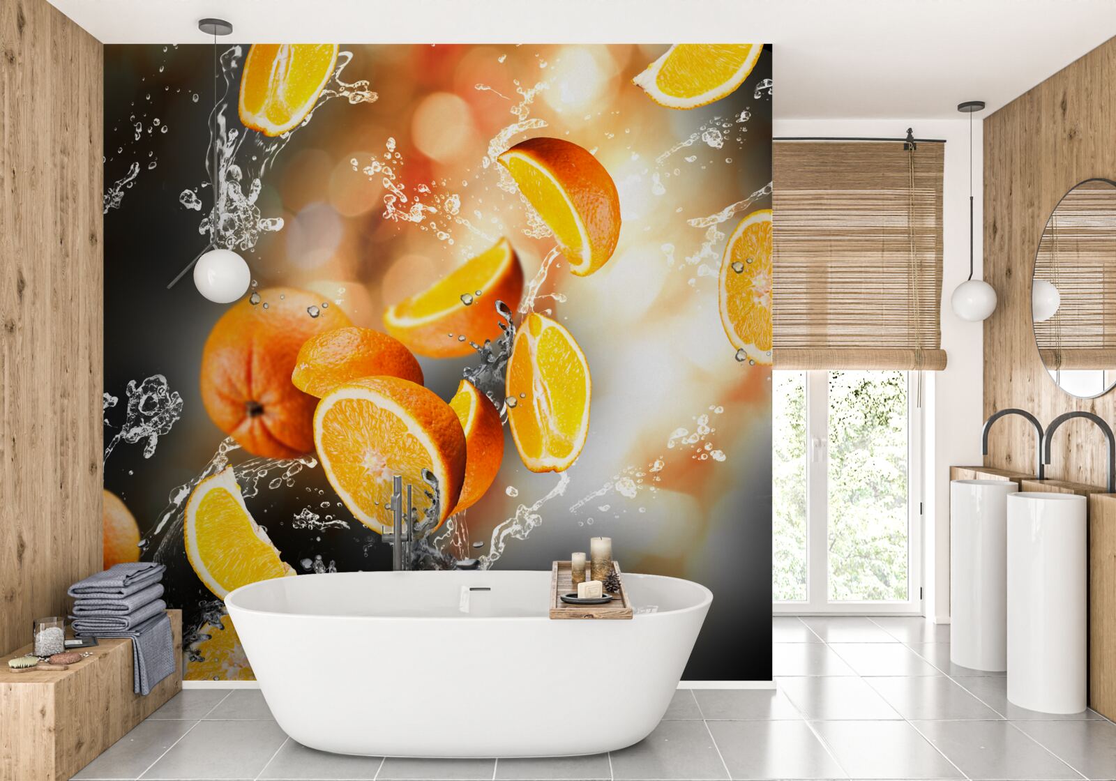 Papier peint tranches d'orange avec pulpe juteuse