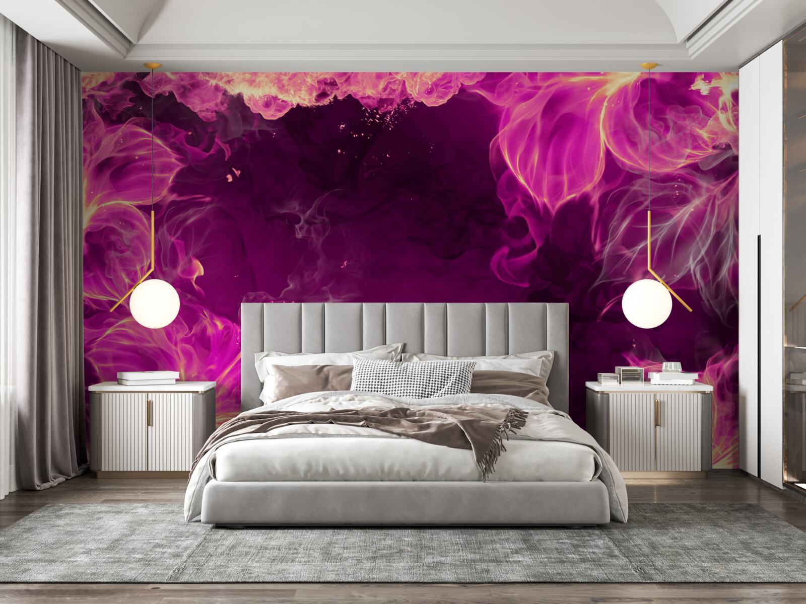 Papier peint boutons de fleurs de couleur lilas dans une forme abstraite