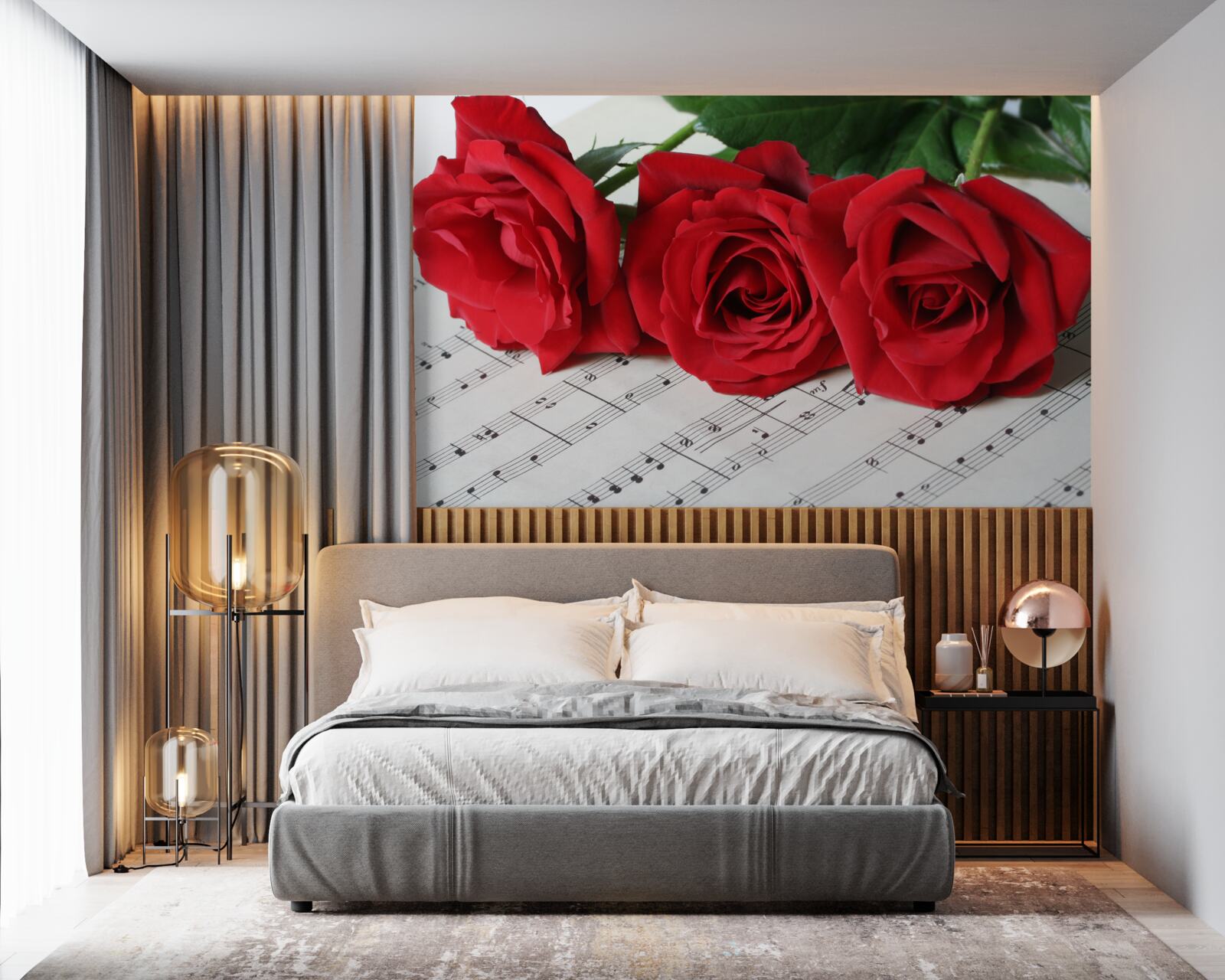 Papier peint trois roses écarlates sur des pages avec des notes