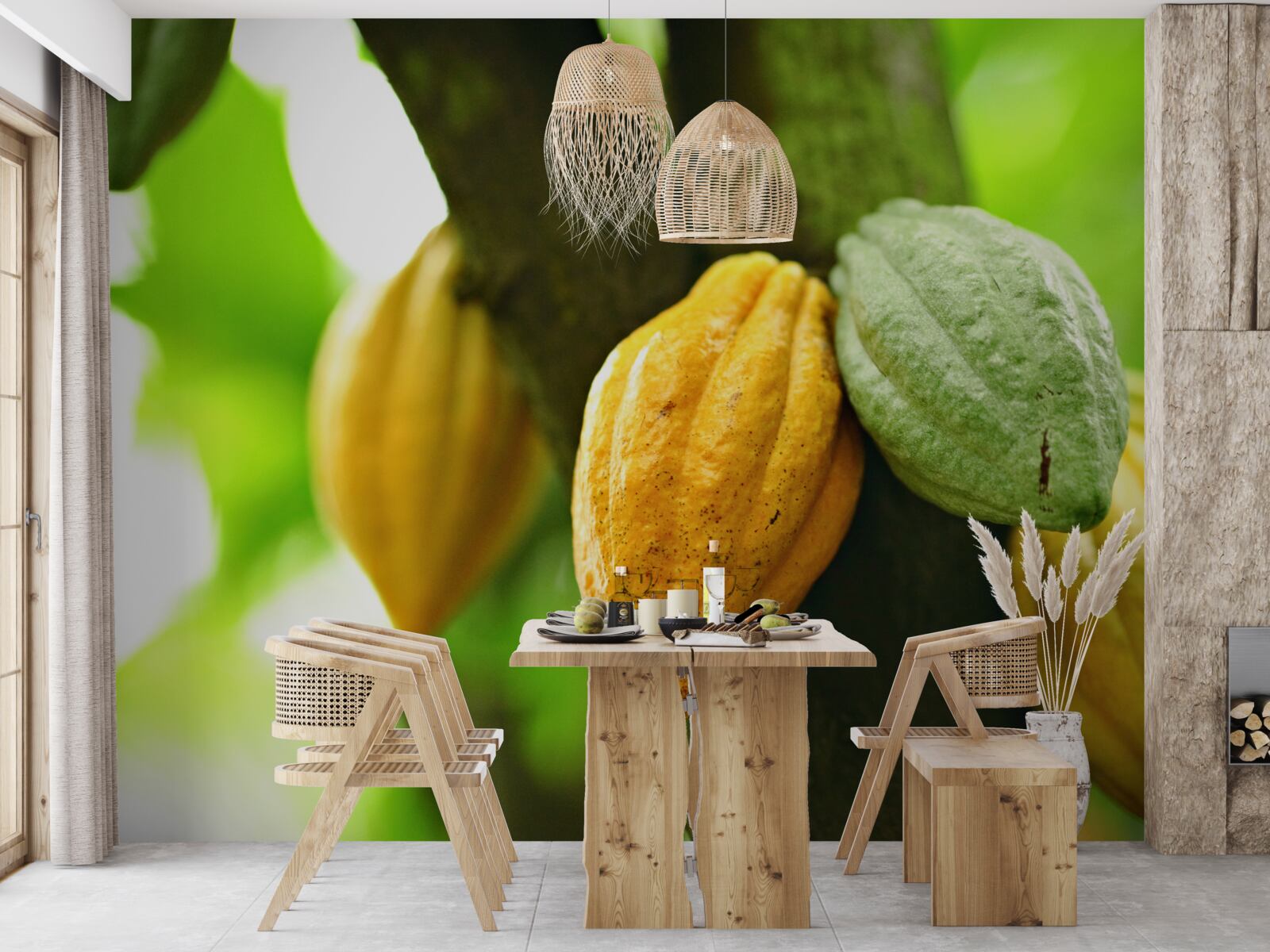 Papier peint fèves de cacao mûres sur l'arbre