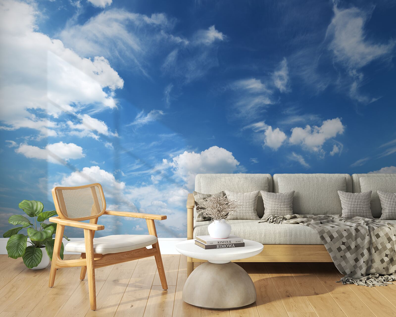 Papier peint ciel bleu clair avec des nuages blancs et floconneux