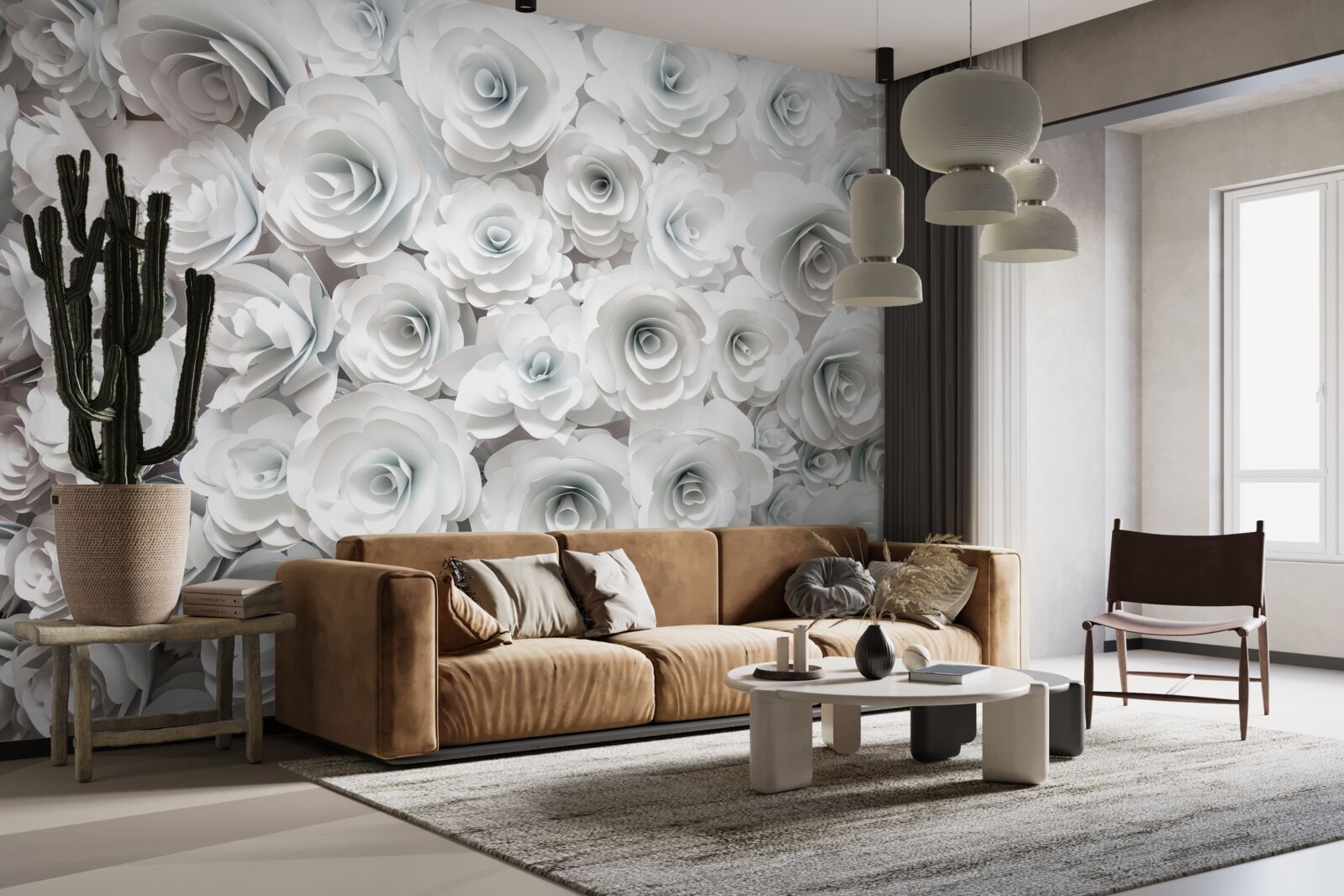 Papier peint une grande composition de fleurs blanches éblouissantes