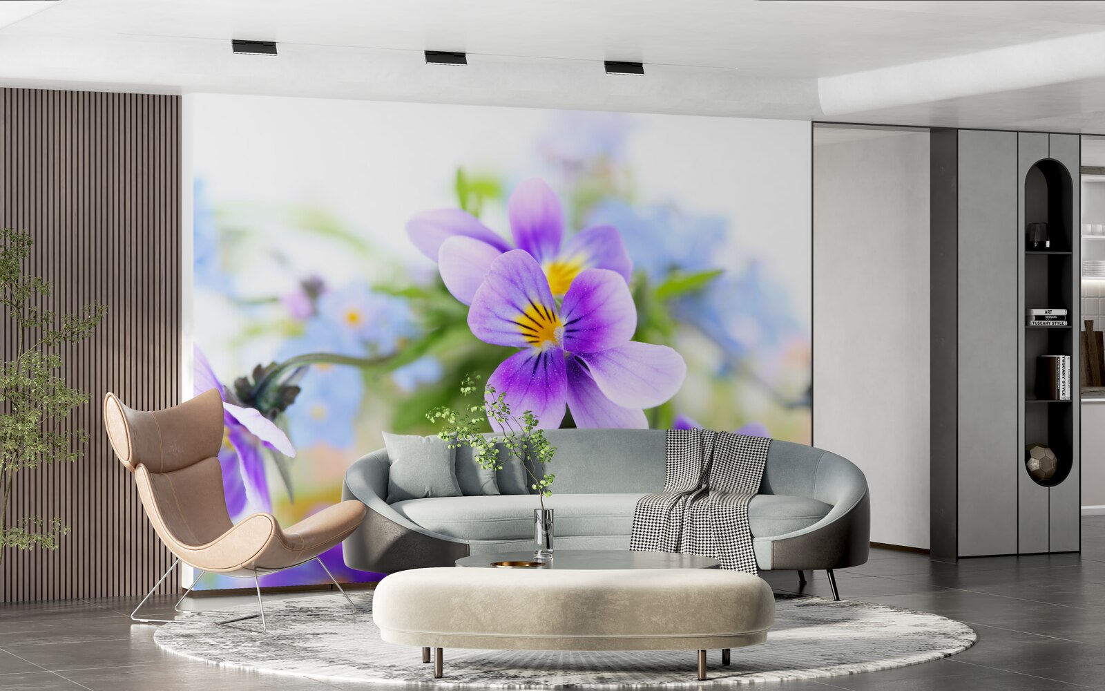 Papier peint par temps clair, des fleurs bleues délicates