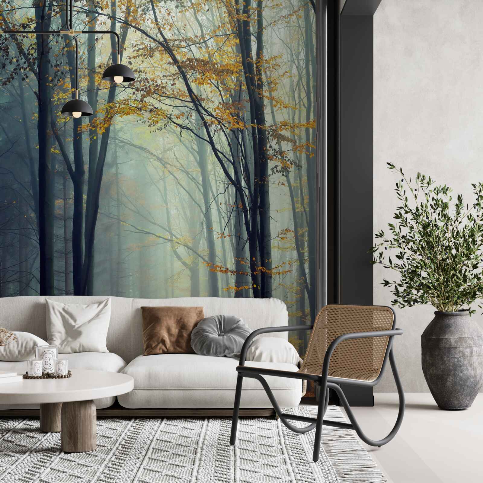 Papier peint forêt d'automne enveloppée de brume