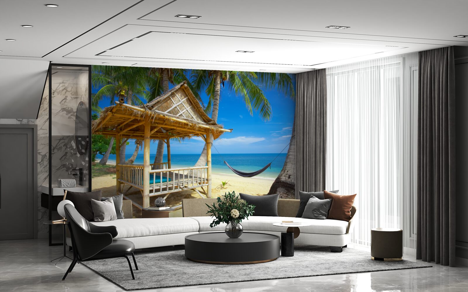 Papier peint gazebo confortable au bord de l'eau