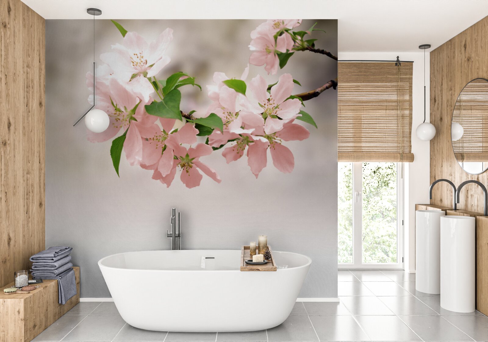 Papier peint fleurs roses de sakura