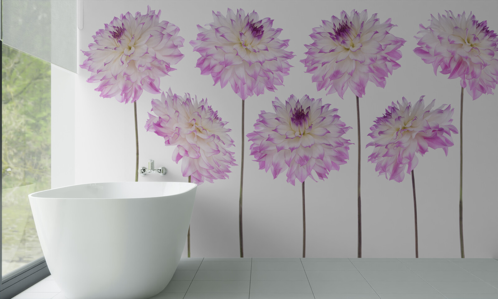 Papier peint gracieux asters blancs et roses