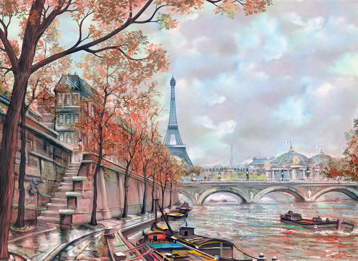 Papier peint paysage et berge de paris en couleurs