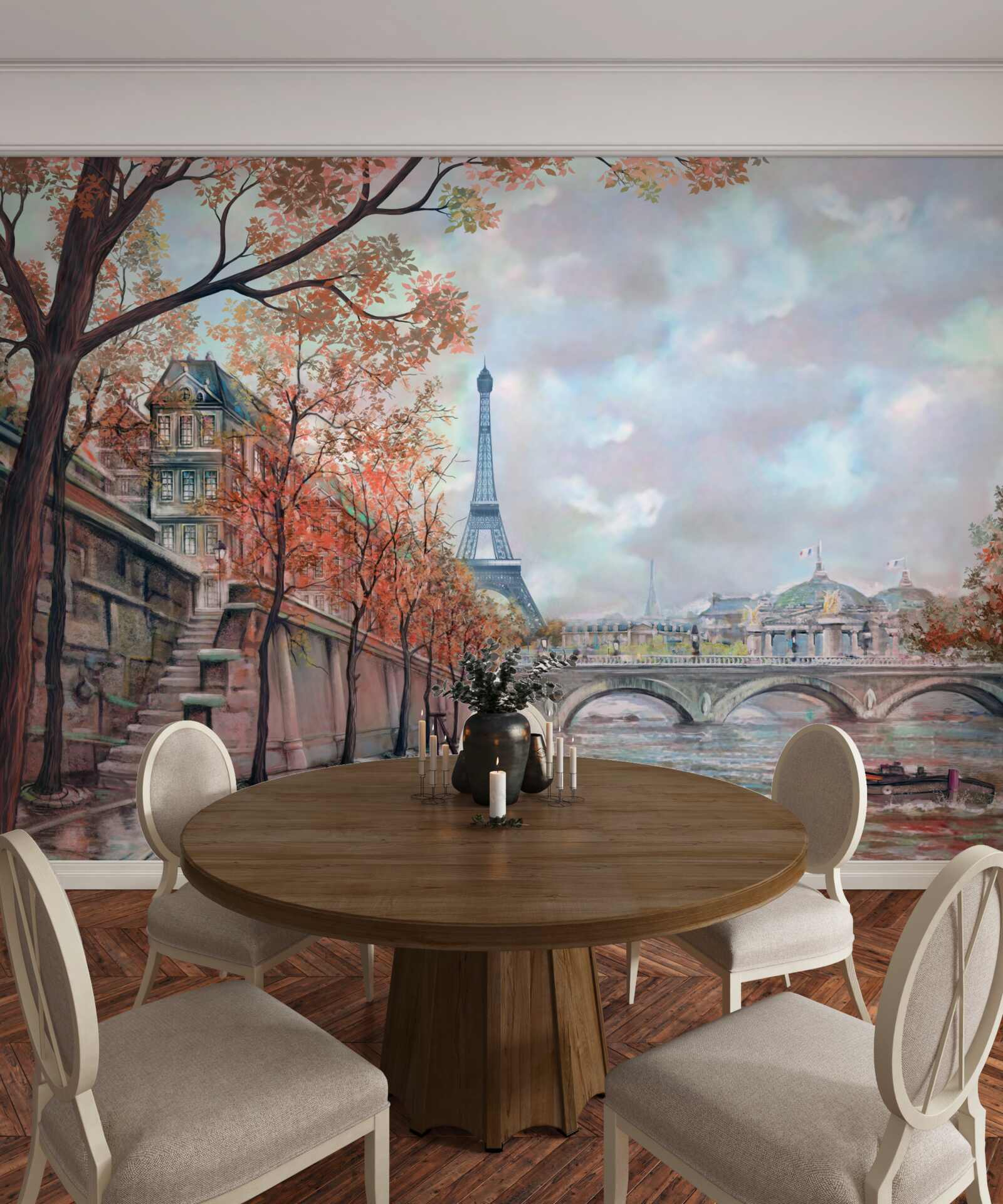 Papier peint paysage et berge de paris en couleurs