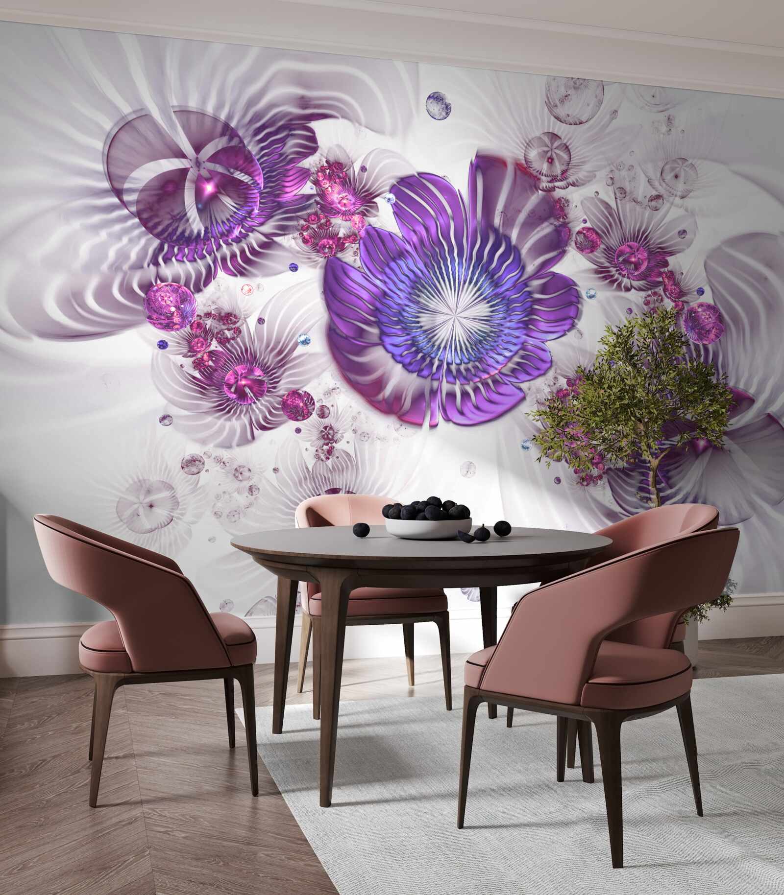 Papier peint motifs floraux abstraits