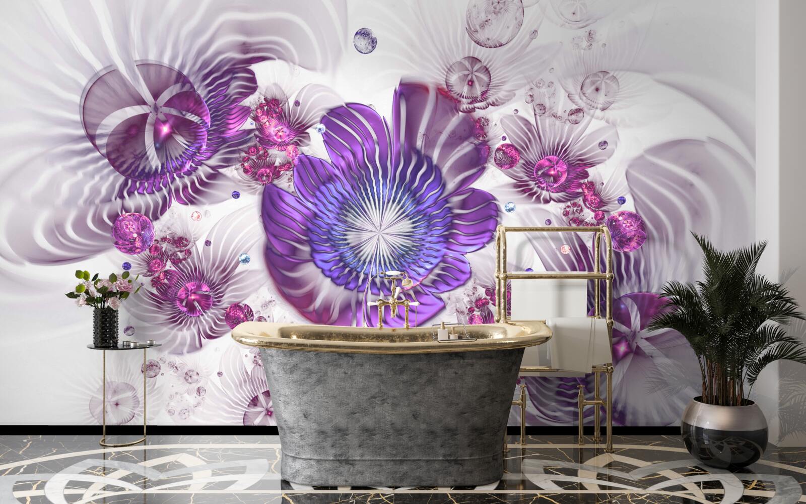 Papier peint motifs floraux abstraits