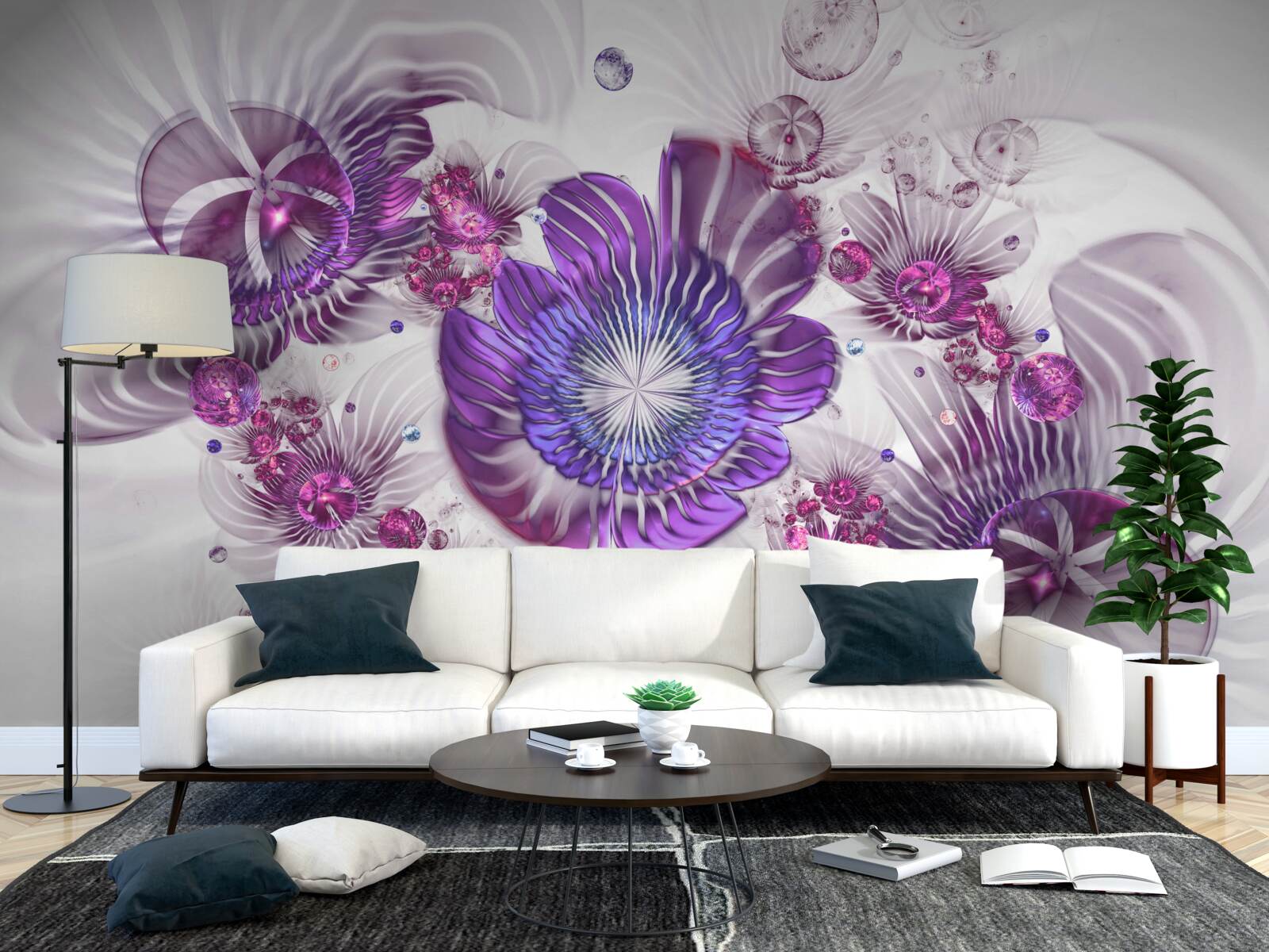 Papier peint motifs floraux abstraits