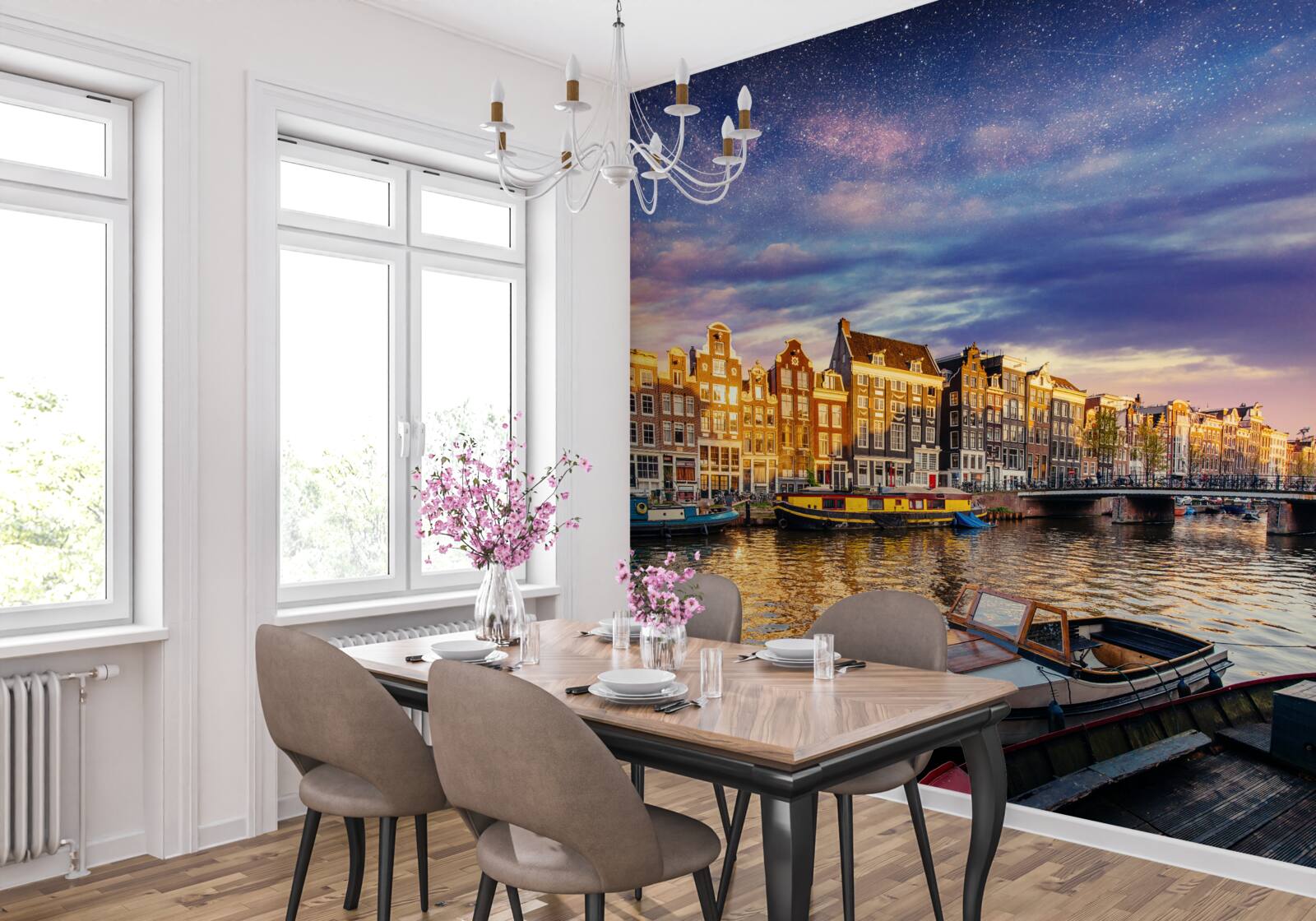 Papier peint La lumière réveille la cité antique sur le rivage