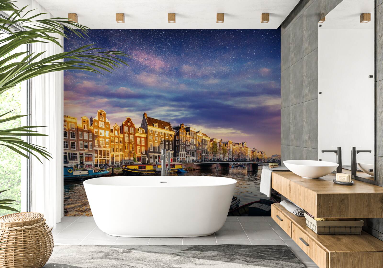 Papier peint La lumière réveille la cité antique sur le rivage
