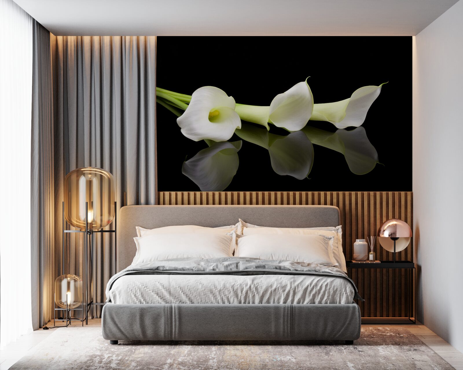 Papier peint lis calla se reflétant dans l'eau