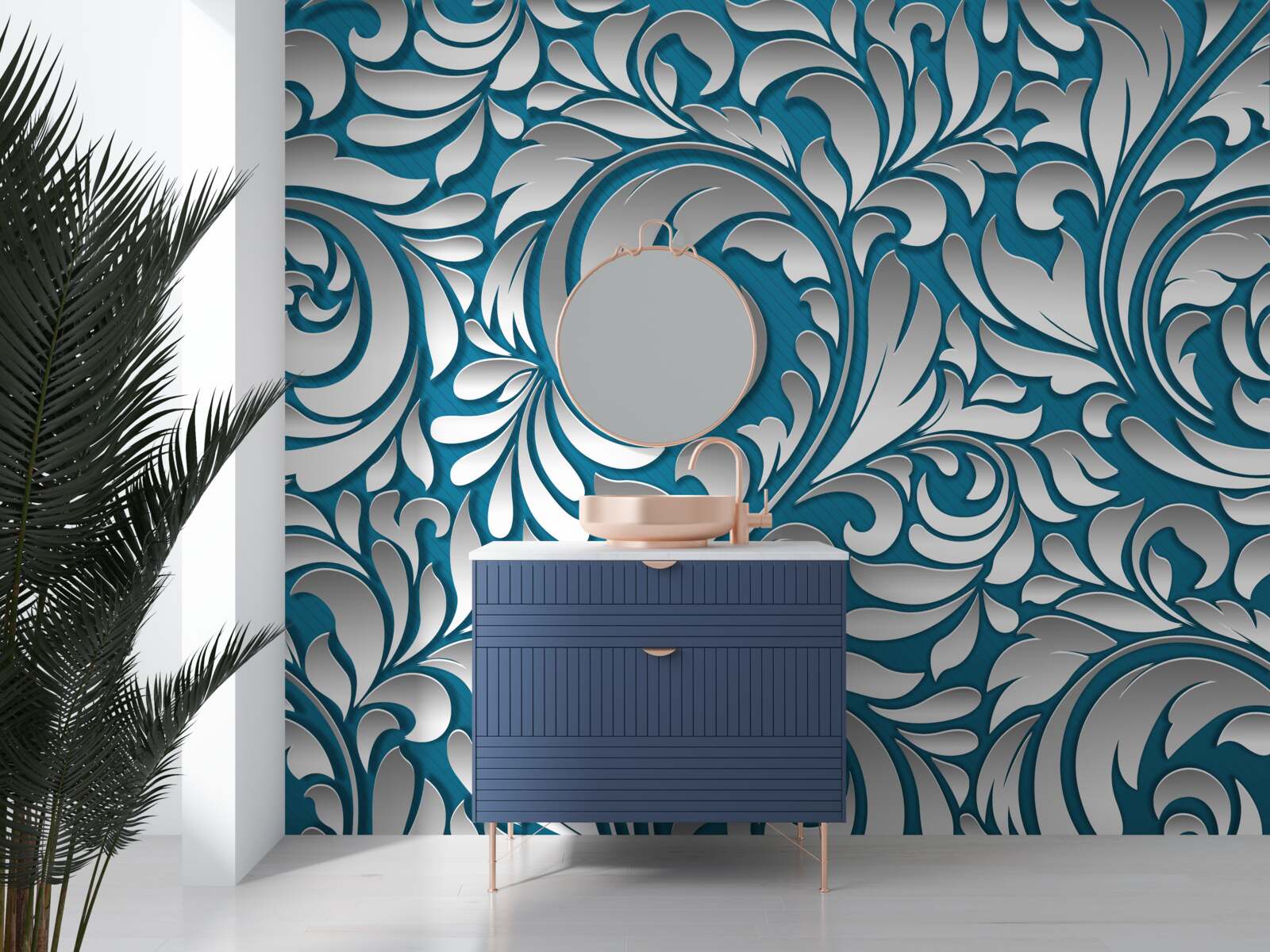 Papier peint structure à motifs dans les tons blanc et bleu