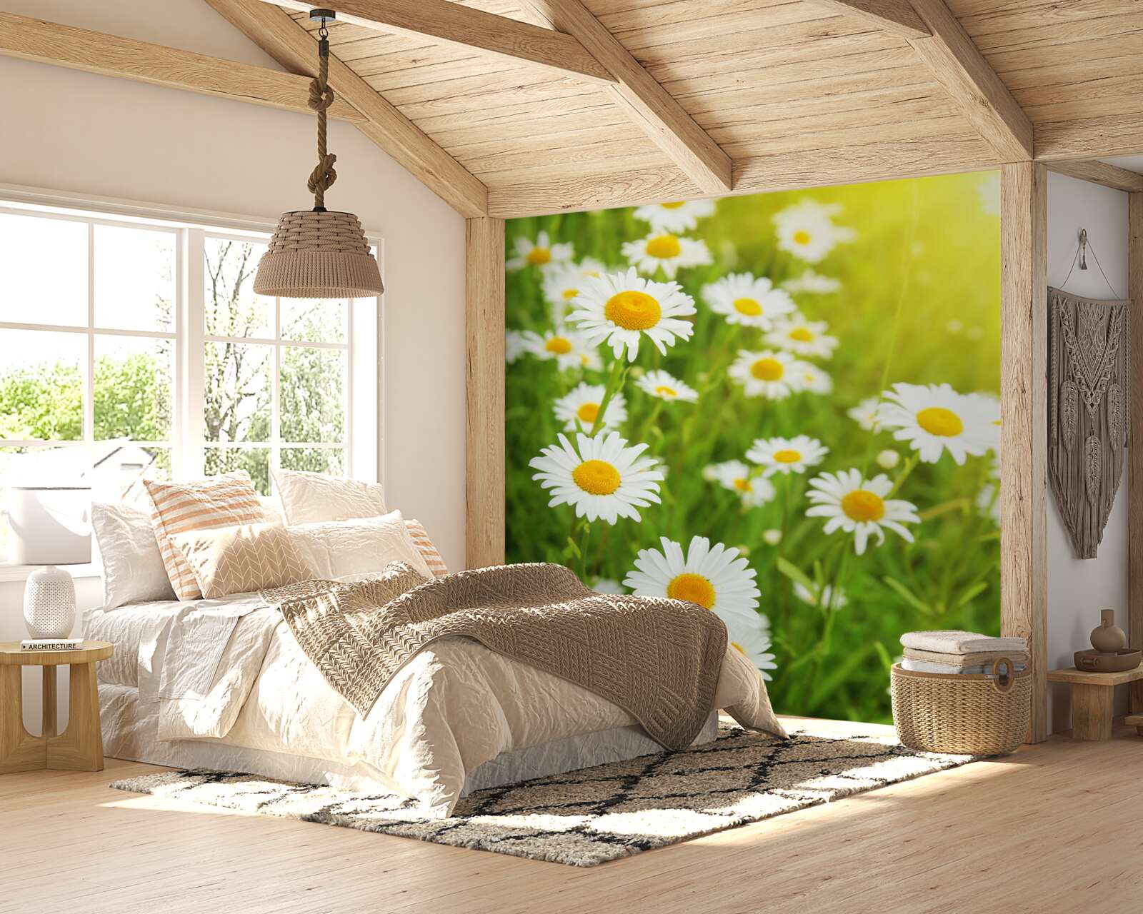 Papier peint champs parsemés de marguerites blanches