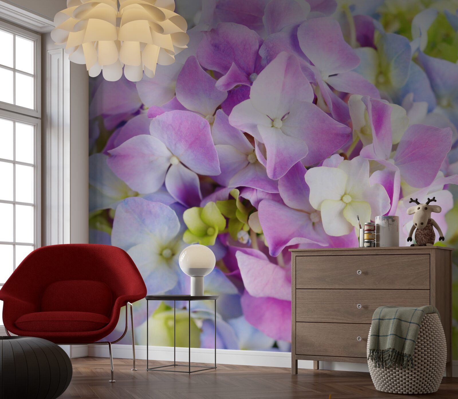 Papier peint bouquet de riches hortensias