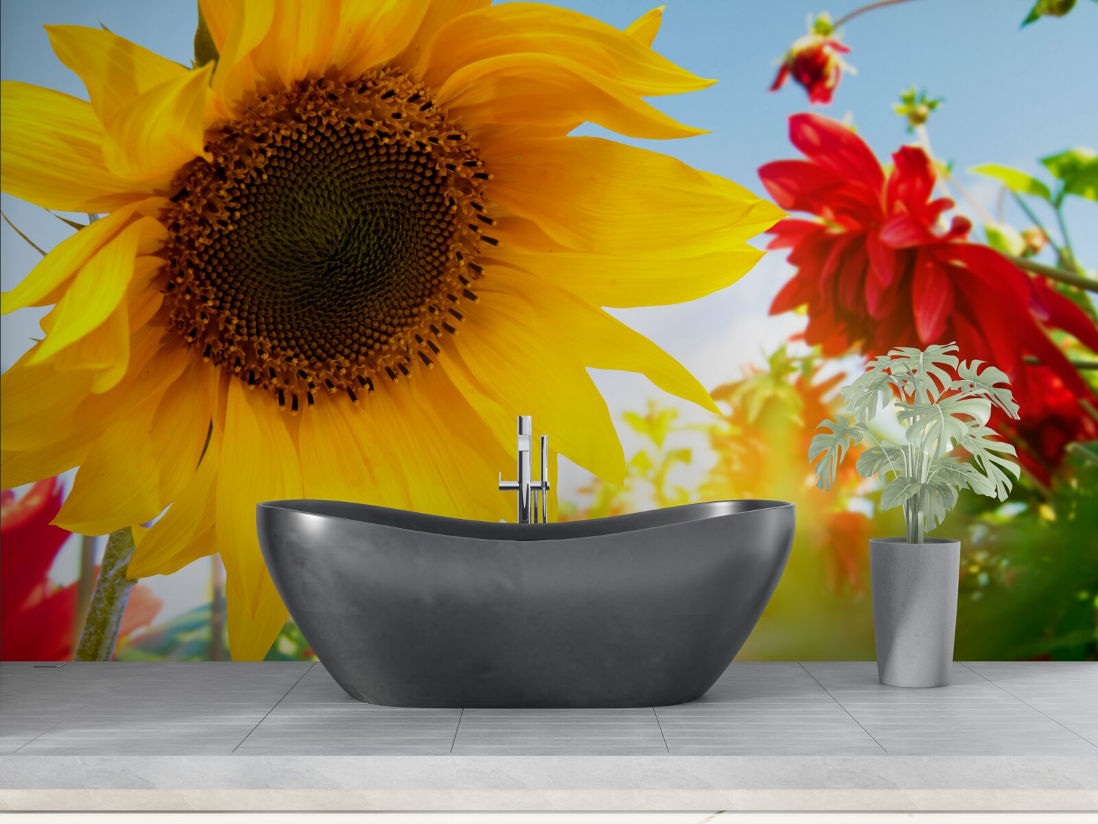 Papier peint un tournesol ensoleillé par une journée ensoleillée