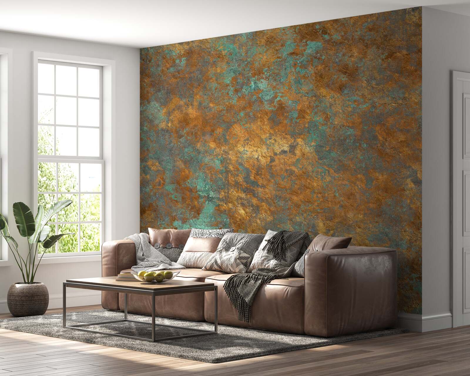 Papier peint marbre doré avec taches bleues