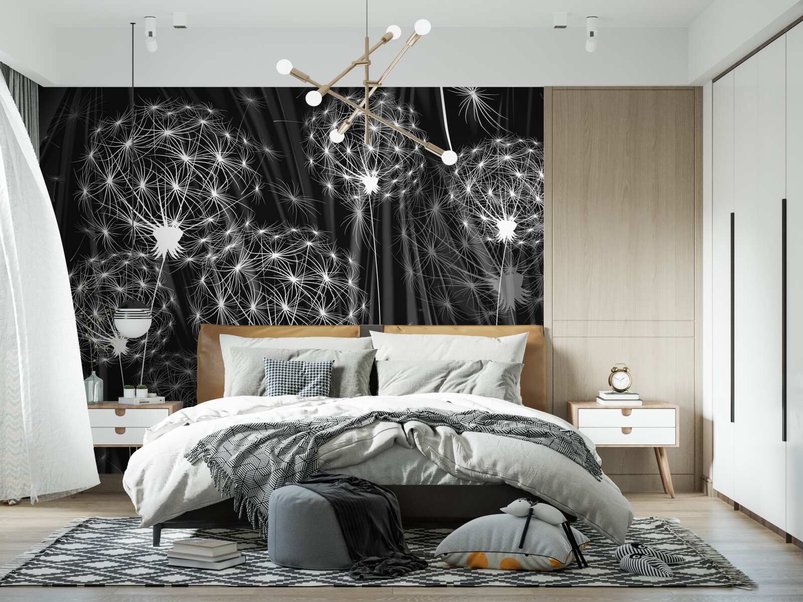 Papier peint abstraction de rayons de lune sur des pissenlits