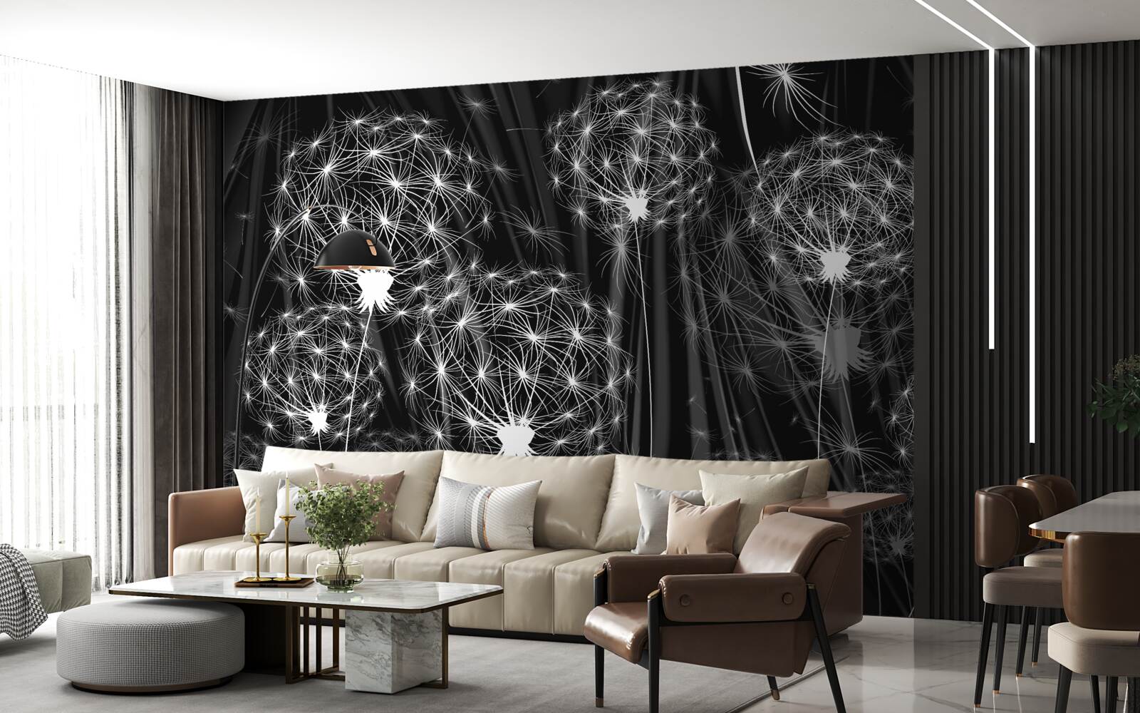 Papier peint abstraction de rayons de lune sur des pissenlits