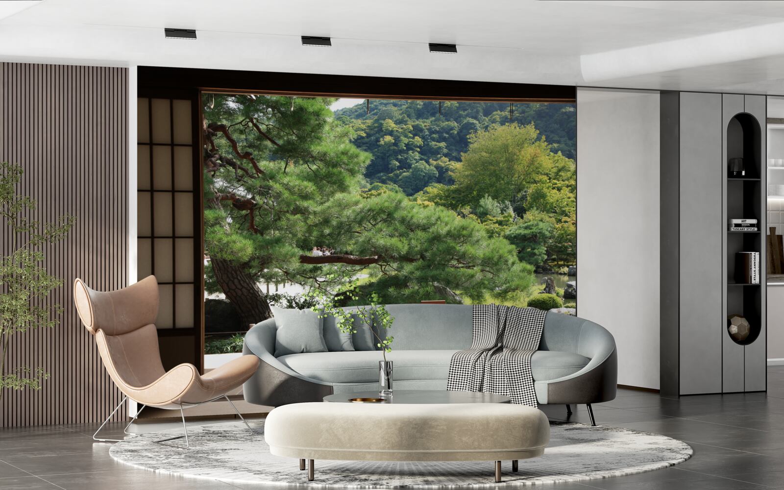 Papier peint Jardin de style japonais avec terrasse privée