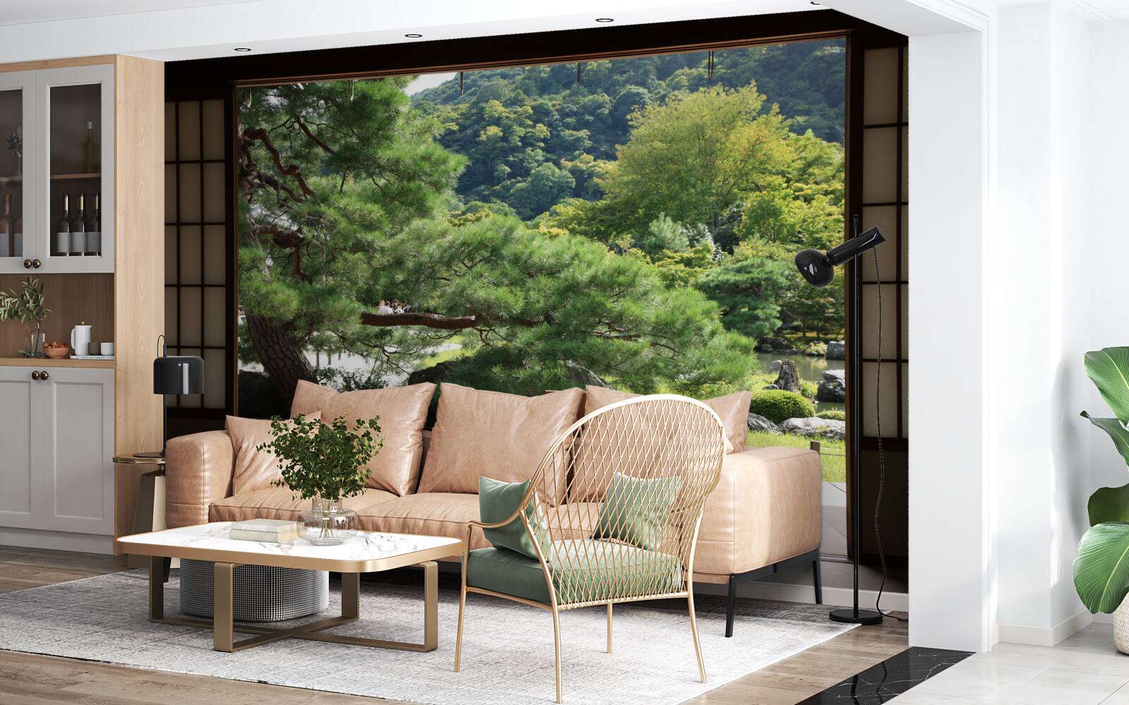 Papier peint Jardin de style japonais avec terrasse privée