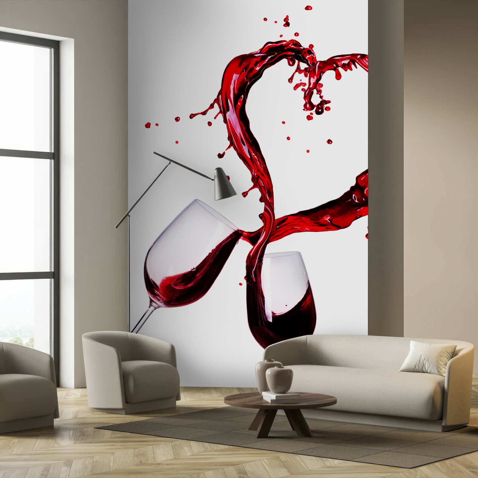 Papier peint verres avec vin et icône de coeur