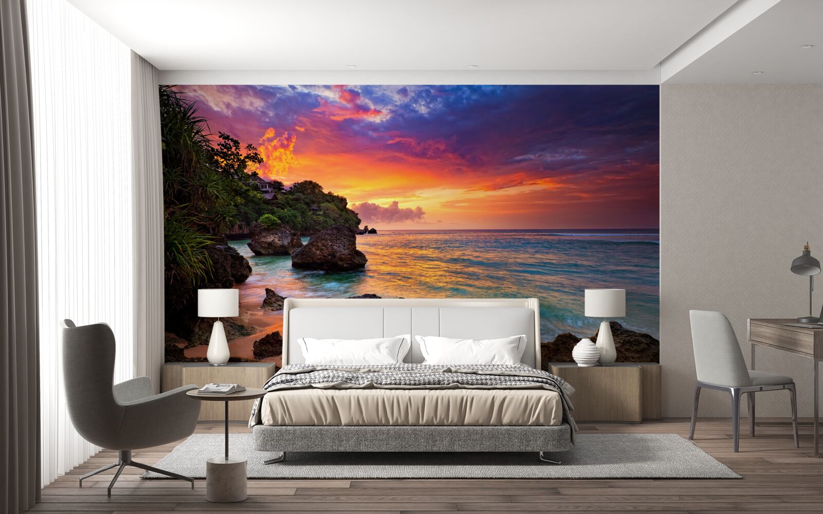 Papier peint Les couleurs d'un coucher de soleil sur une côte tropicale