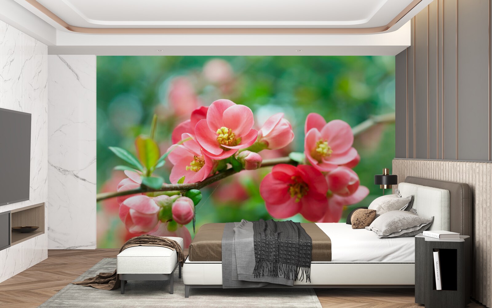 Papier peint fleurs rouges des arbres fruitiers