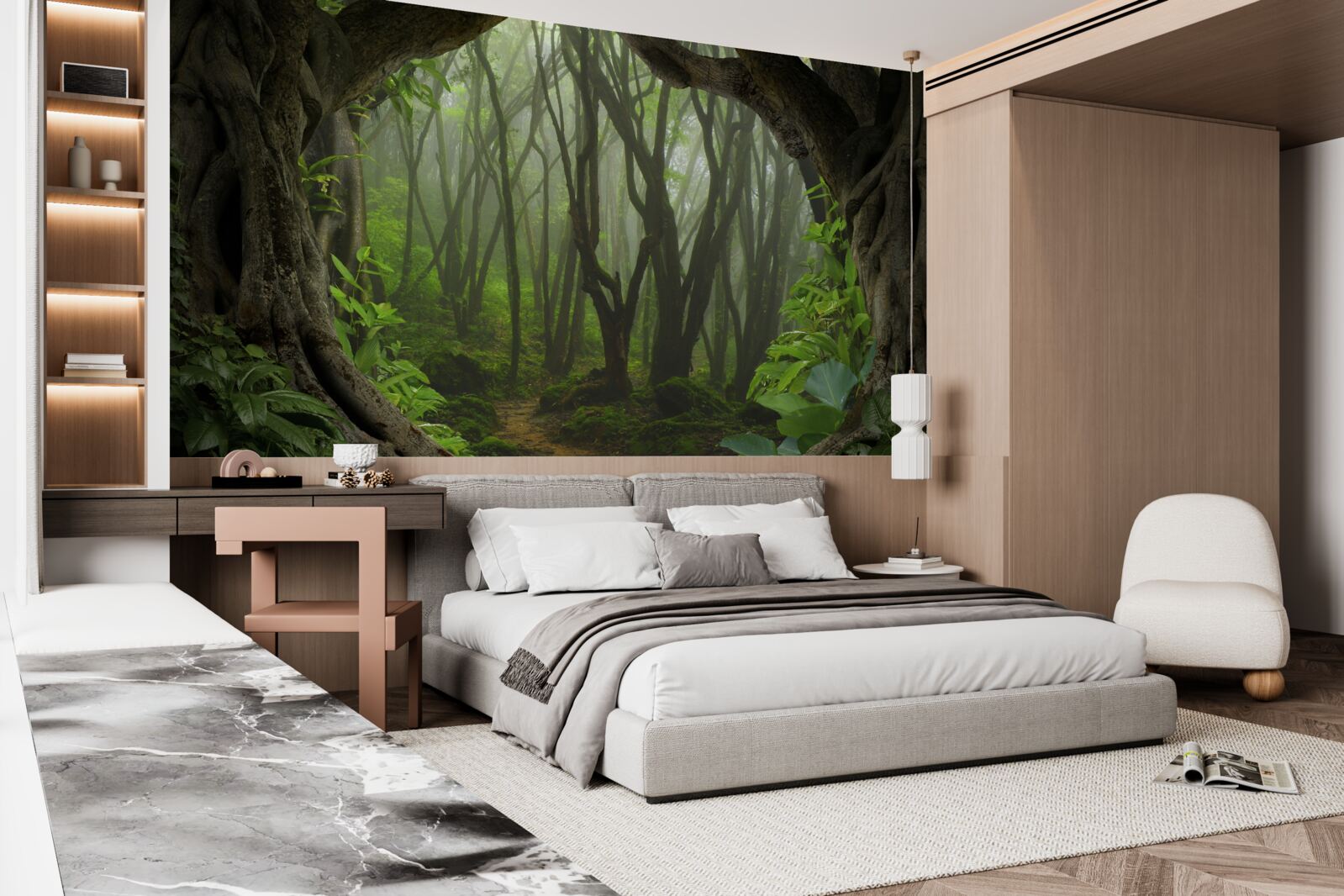 Papier peint palissade d'arbres luxuriante et émeraude