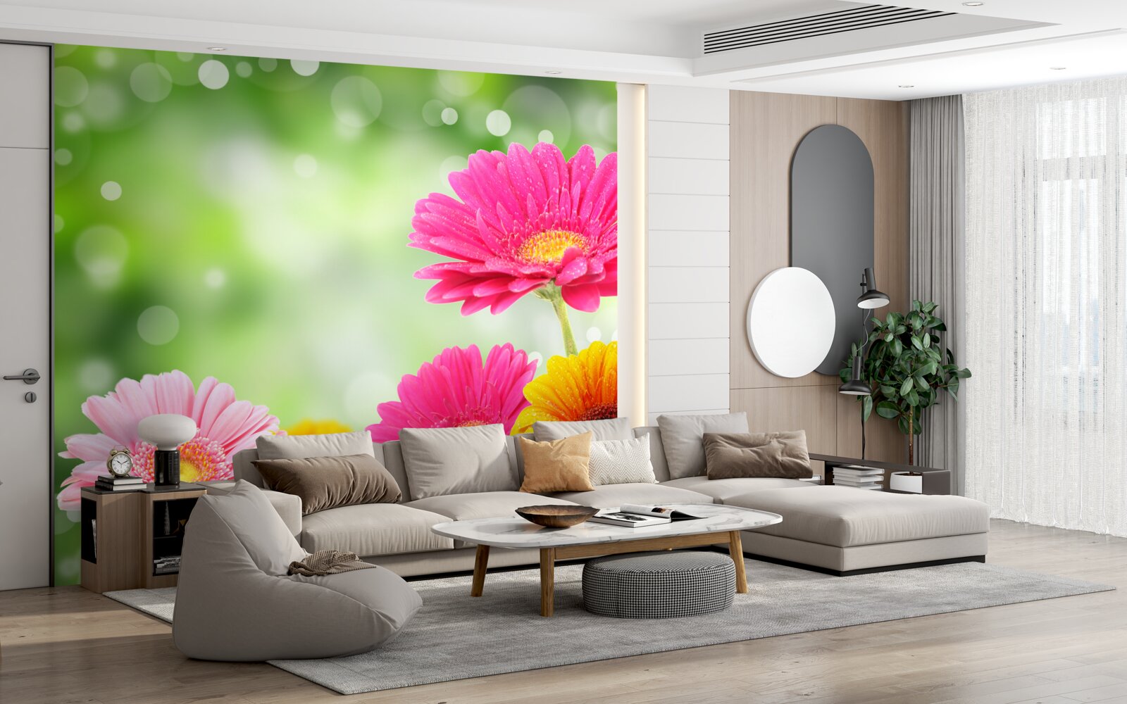 Papier peint les gerberas brillent sous les gouttes de pluie
