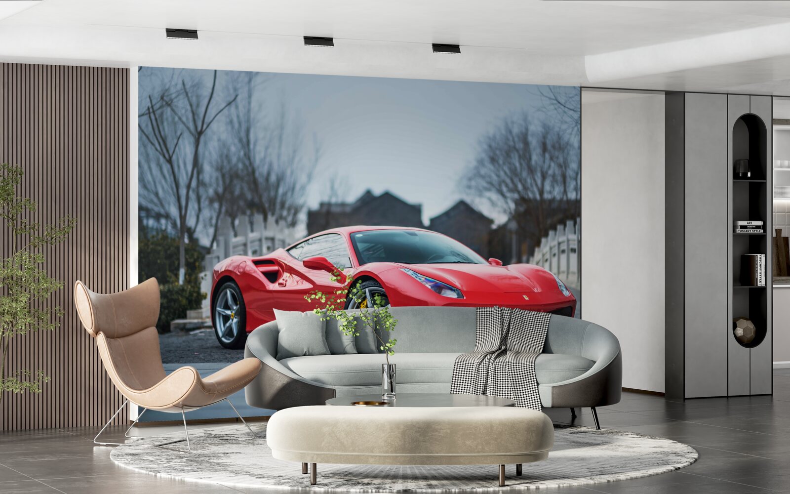 Papier peint une magnifique ferrari rouge écarlate par temps de pluie