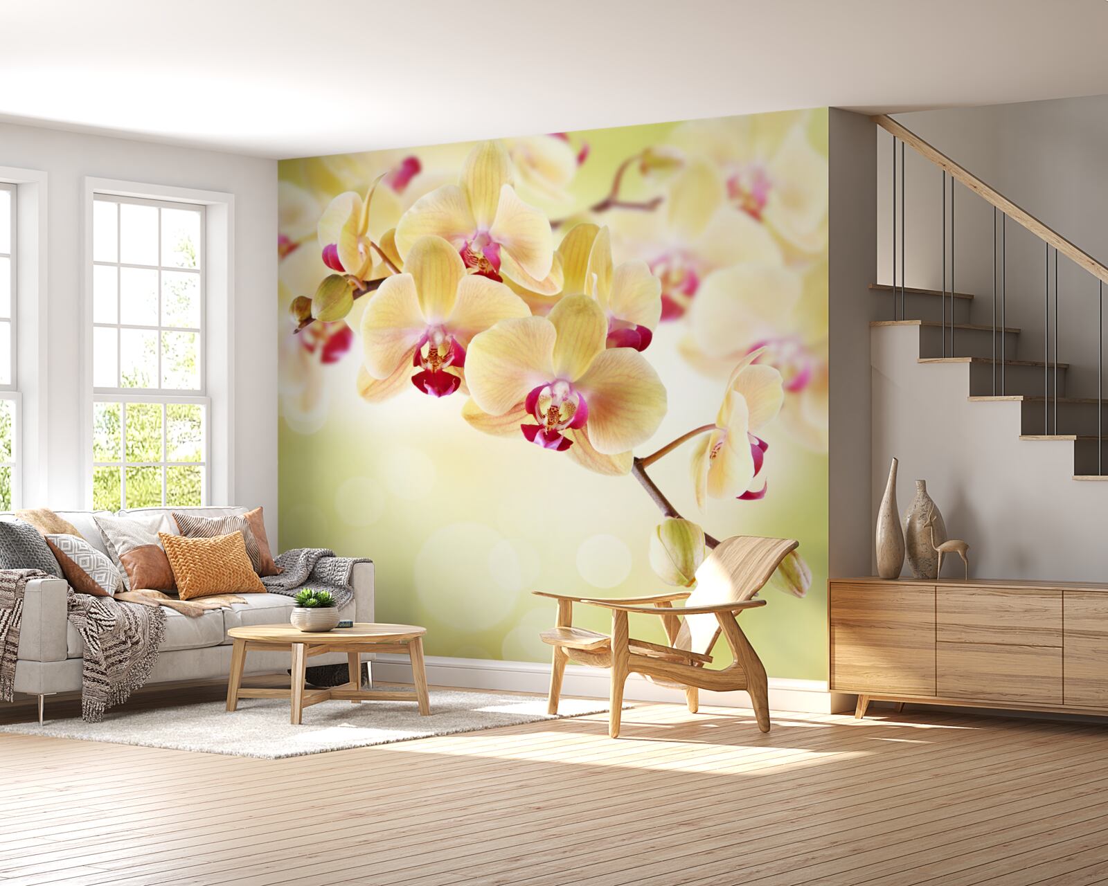 Papier peint orchidée douce et crémeuse avec des bourgeons gracieux