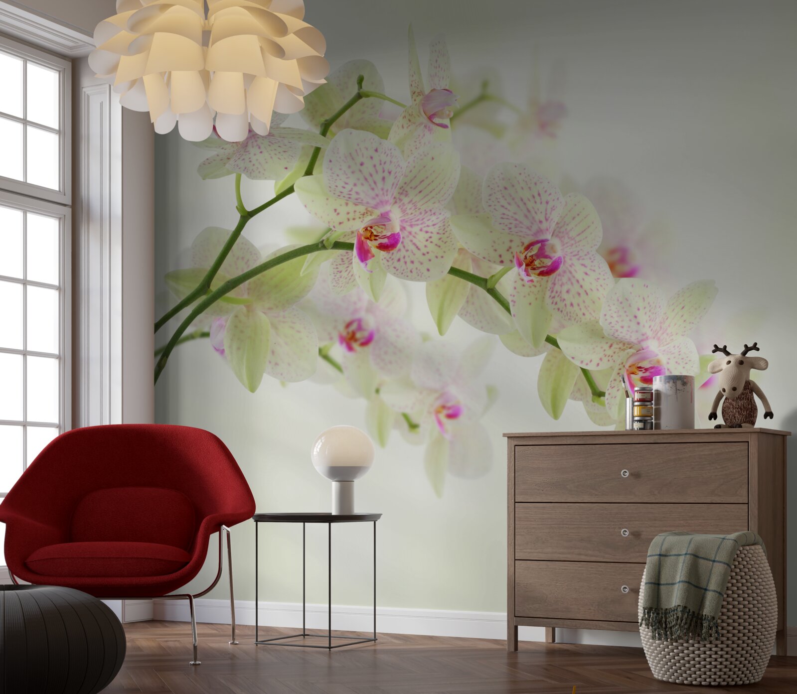 Papier peint des branches exceptionnellement luxuriantes avec des bourgeons d'orchidées