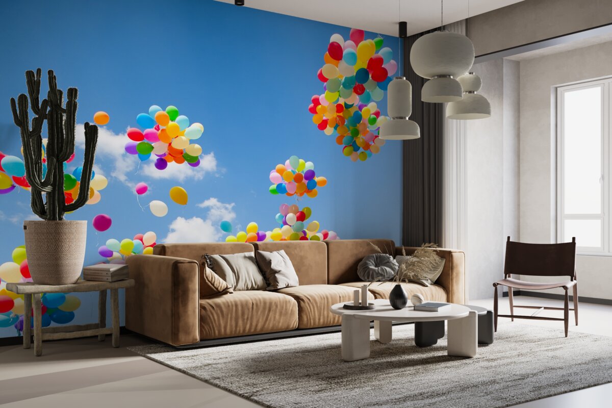 Papier peint des centaines de boules colorées s'envolent dans le ciel