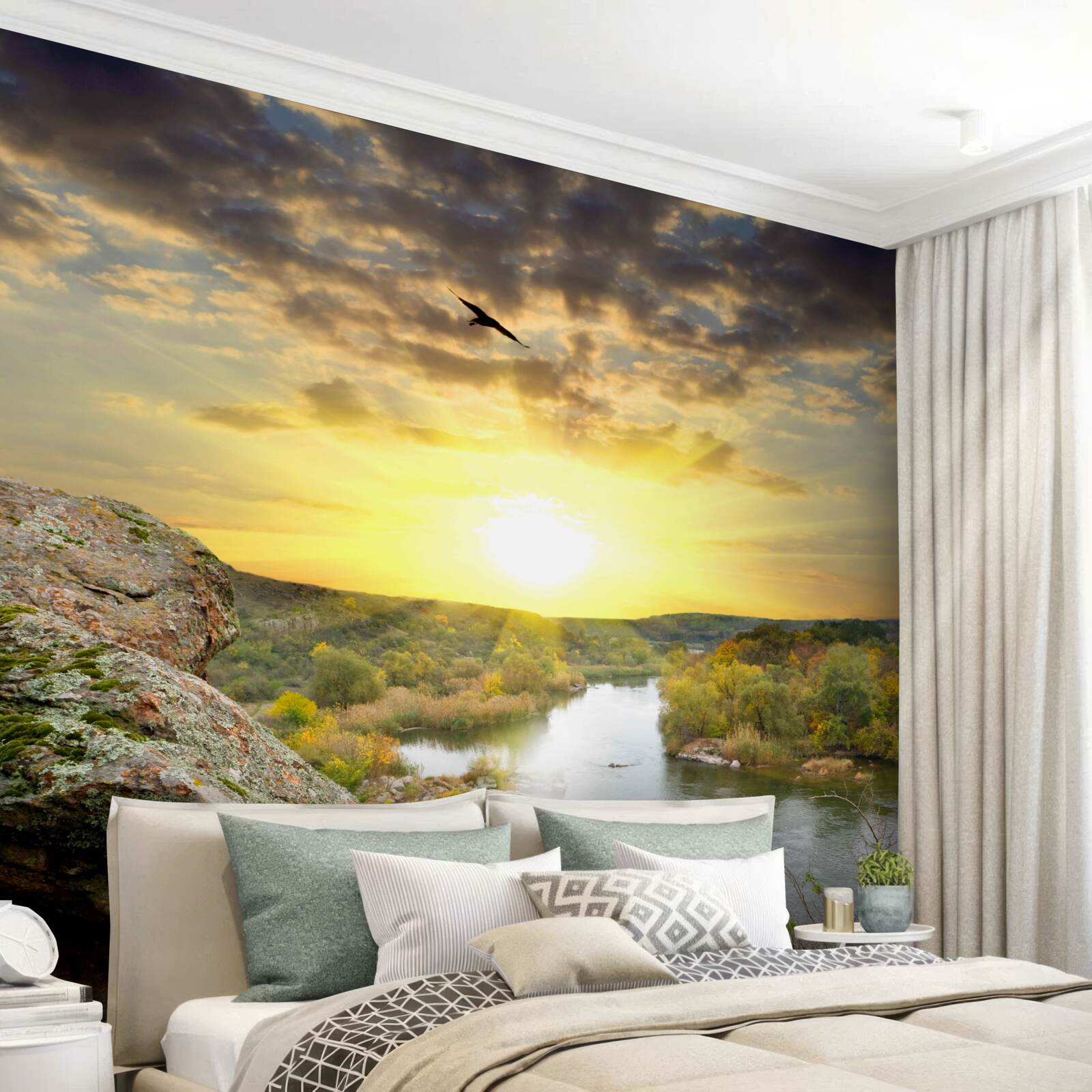 Papier peint Lumière d'un chaud coucher de soleil sur un paysage d'automne