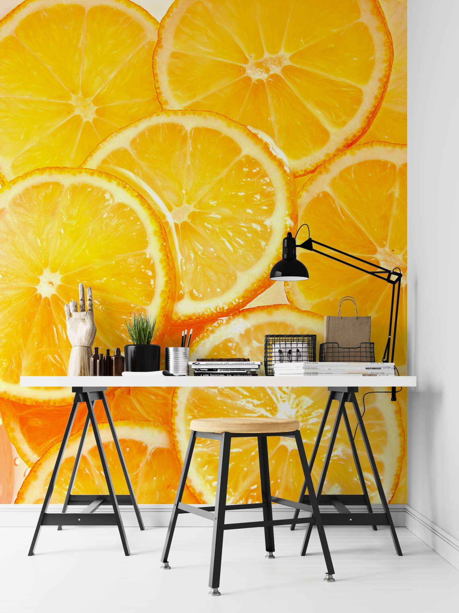 Papier peint des tranches d'orange juteuses et brillantes
