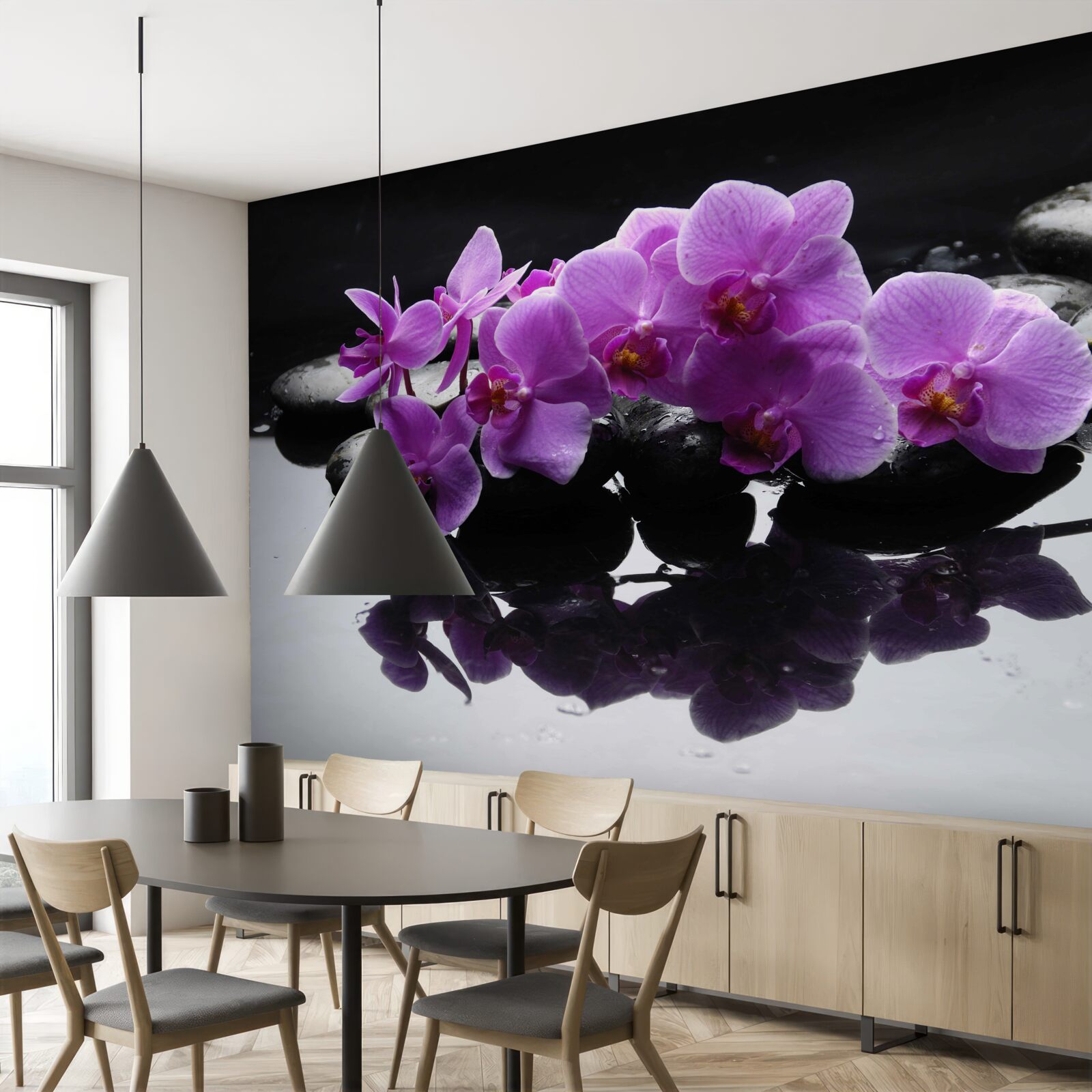 Papier peint orchidée lilas sur une pierre près de l'eau