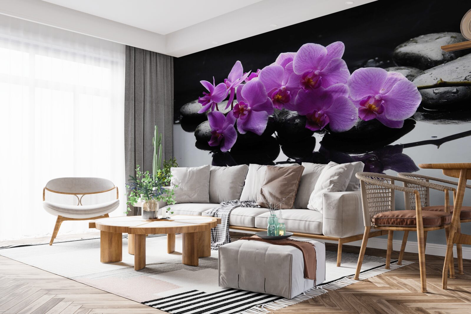 Papier peint orchidée lilas sur une pierre près de l'eau