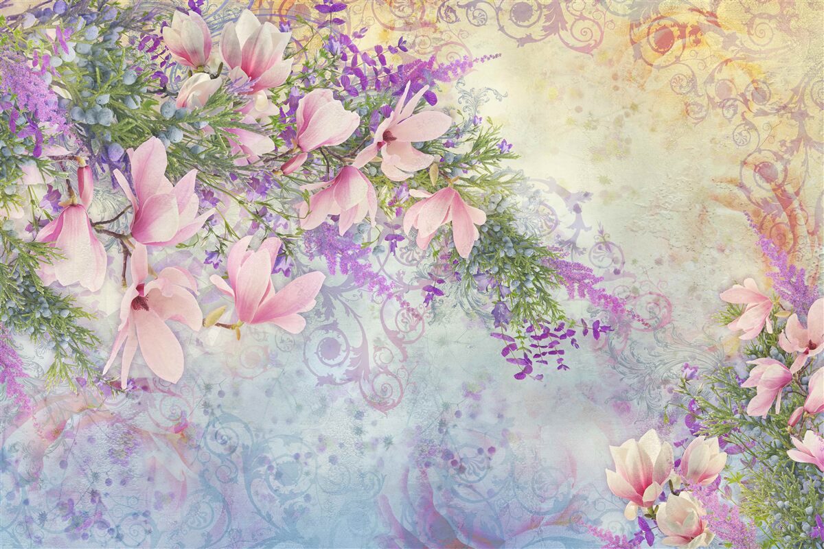 Papier peint des fleurs éclatantes se détachent sur un fond délicat