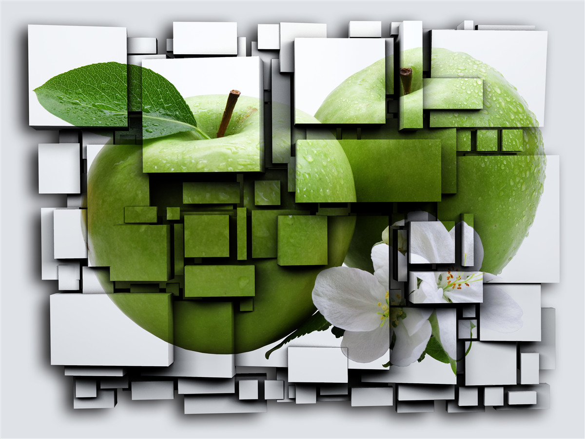 Papier peint composition de rectangles avec l'image d'une pomme verte