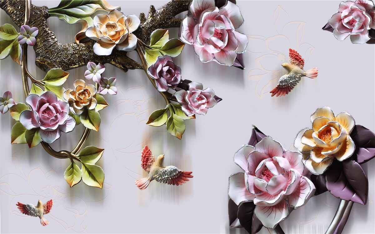Papier peint les oiseaux aiment le nectar des plantes à fleurs