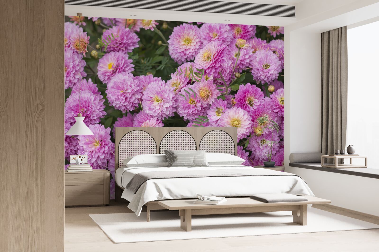 Papier peint de beaux gerberas avec des marguerites lilas brillantes