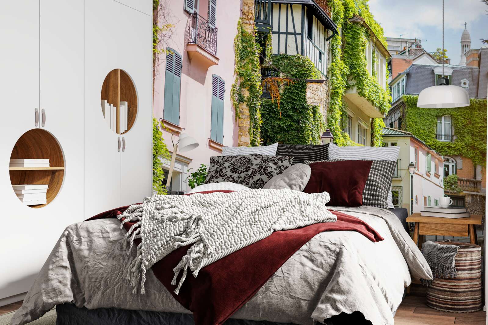 Papier peint vieilles maisons couvertes de belles plantes