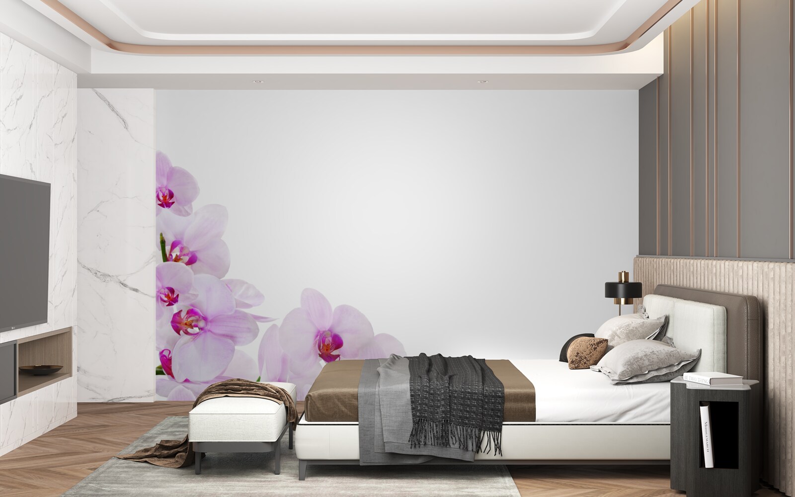 Papier peint branches d'une orchidée brillante sur fond clair