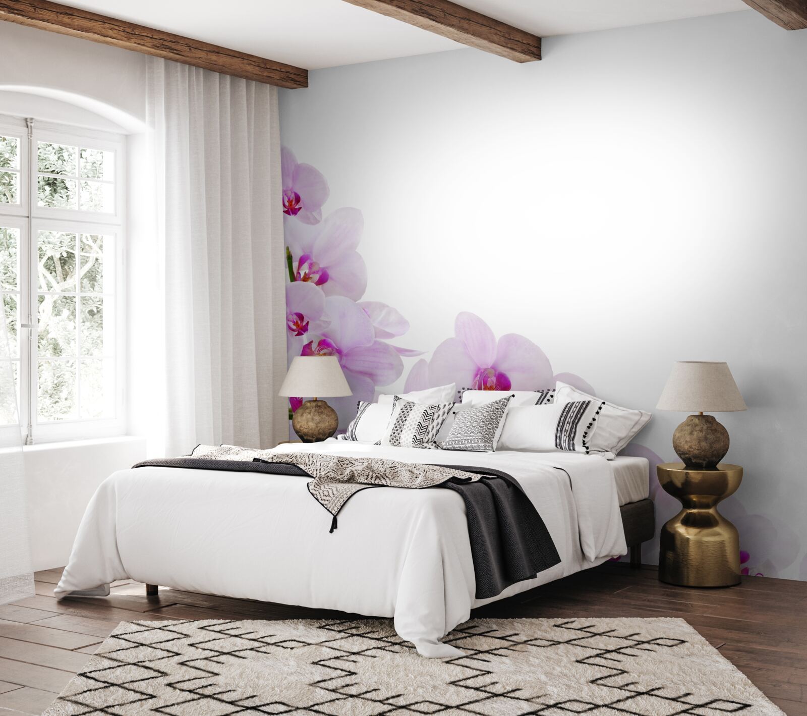 Papier peint branches d'une orchidée brillante sur fond clair
